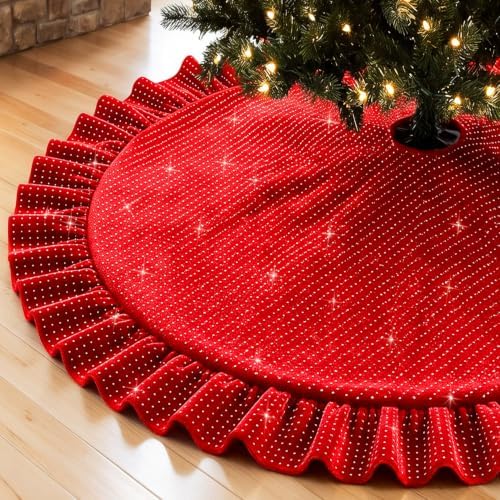 Vintage Christmas Tree Skirt 60 Inch Red Tree Skirt for 9FT Artificial Tree by FUHSY