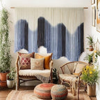 Macrame Wall Hanging Blue Large Hand-Dyed Ombre Fiber Tapestry 57"W*39"L by IOWER