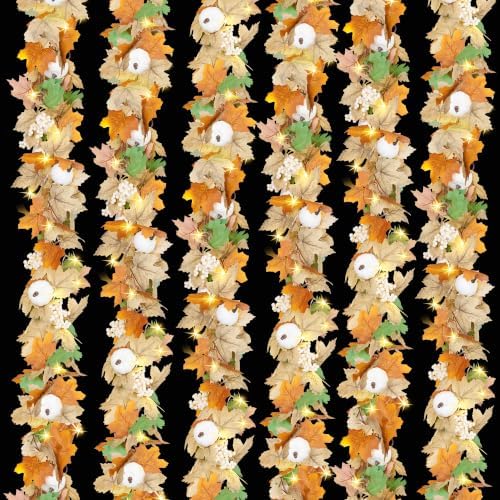 CQURE 6 Pack Fall Leaf Garland with Lights,35.4Ft 120LED Battery Operated Maple Leaves String Lights, Fall Decorations Autumn Garland for Thanksgiving Halloween Harvest Home Party by CQURE