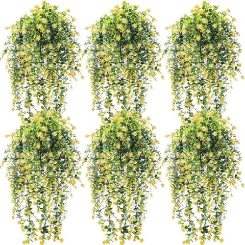 Hotop 6 Pcs Artificial Hanging Plants Ivy Vine with Flowers, Yellow by Hotop