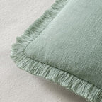 MIULEE Boho Linen Fringe Decorative Throw Pillow Covers Aqua Green 20x20 - Image 3