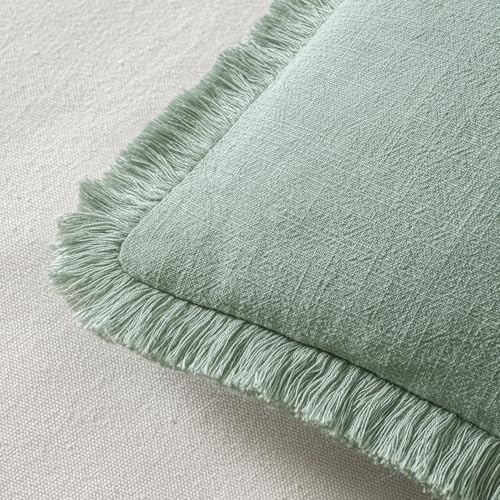 MIULEE Boho Linen Fringe Decorative Throw Pillow Covers Aqua Green 20x20 - Image 3