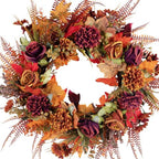 Fall Wreaths for Front Door 22 Inch Autumn Wreath with Burnt Orange Chrysanthemum Peonies Flowers Maple Leaves Farmhouse Fall Wreath for Outdoor Porch Window Thanksgiving Harvest Decor by Unknown