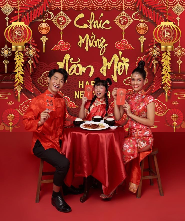 Happy Vietnamese New Year Backdrop 10x8FT 2026 Vietnamese Lunar New Year Photography Background 2026 TET Decorations Kids Family Photoshoot Studio Props - Image 5