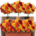 Yinder 12 Bundles Fall Artificial Flowers Bouquet 6 Silk Chrysanthemum and 6 Faux Chamomile Flowers Orange Yellow Burgundy Autumn Floral Arrangement for Vase Thanksgiving Table Centerpieces Home Decor by Yinder