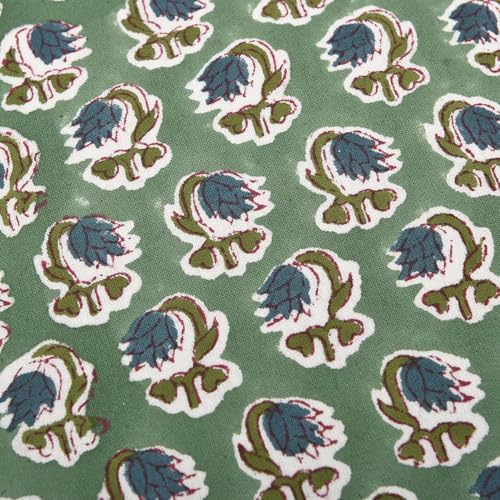 Ridhi Basil Green Floral Block Print Throw Pillow Covers 18x18 Inch - Image 6