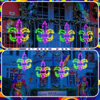 Huquary 4 Pcs Solar Mardi Gras Lights with Stake Yellow Green Purple Window Decor Fleur De Lis Outdoor LED String Lights with Solar Stake & 4 Hooks Lighting Decor for Carnival Yard Garden Home Party - Image 6