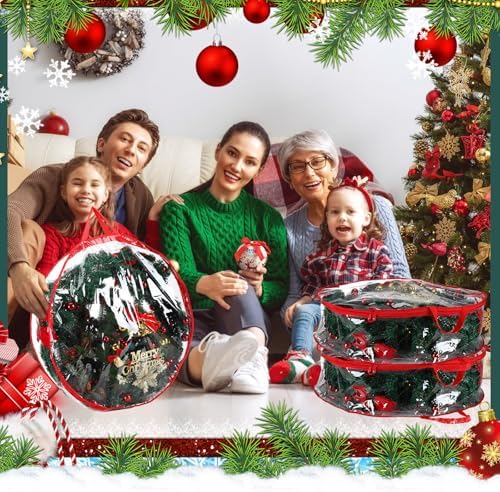 Shappy 4 Pcs 36 Inch Clear Wreath Storage Bags PVC Waterproof, Red - Image 6