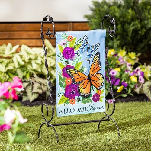 Evergreen Scroll American Garden Flag Stand Leaves Vine | Premium Metal Iron Flag Holder Stand | Fits 12x18 Garden Flags for Outside Deck Patio | Weatherproof Outdoor - Image 2