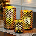 JHY DESIGN Set of 3 Metal Candle Holders Bronze Hurricane Pillar Candleholder Vintage Table Candlestick Holders Great Centerpieces for Home Decor Wedding Parties Events by JHYDESIGN
