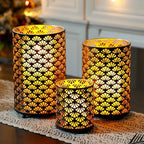 JHY DESIGN Set of 3 Metal Candle Holders Bronze Hurricane Pillar Candleholder Vintage Table Candlestick Holders Great Centerpieces for Home Decor Wedding Parties Events by JHYDESIGN