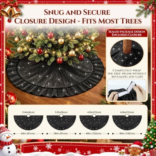 Halloween Black Tree Skirt, 60‘’ Velvet Christmas Tree Skirt Large, Sequins - Image 4