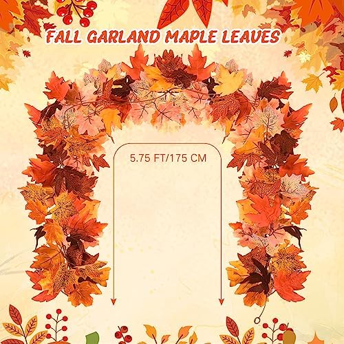 Tigeen 12 Pcs Fall Leaf Garland, 5.7 ft Autumn Maple Leaf Decorations - Image 3