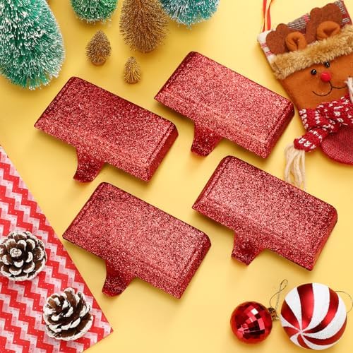 Huwena 8 Pack Christmas Glitter Stocking Holders Metal Weighted Red - Image 7