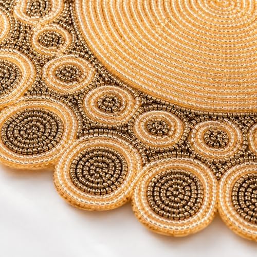 Myrish Handmade Beaded Decorative Placemats, Glass Bead Table Mats for Dining Table, Wedding, Holiday, Festival and Home Decor (Champagne Gold Round) - Image 4