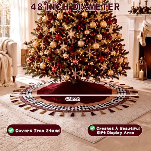 Blueweenly 48 Inch Christmas Tree Skirt with Gold and Red Tassel Velvet - Image 3