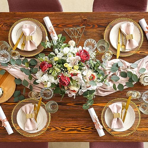 Uiifan 100 Sets Clear Gold Charger Plates Bulk with Napkin Rings Set 13 in Beaded Plastic Charger Plates Hollow Napkin Rings Round Dinner Plate for Wedding Party Table Setting Event Decoration - Image 6