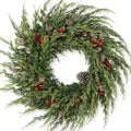 24" Artificial Christmas Cedar Wreath with Berry for Front Door Decoration by VIERENA
