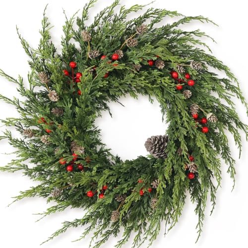 24" Artificial Christmas Cedar Wreath with Berry for Front Door Decoration by VIERENA