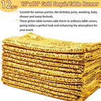 12 Packs 12 X 72 Inch Gold Sequin Table Runner Glitter Dining Table Runner for Birthday Wedding Engagement Bridal Baby Shower Bachelorette Holiday Celebration Party Supplies Decorations (Gold) - Image 2