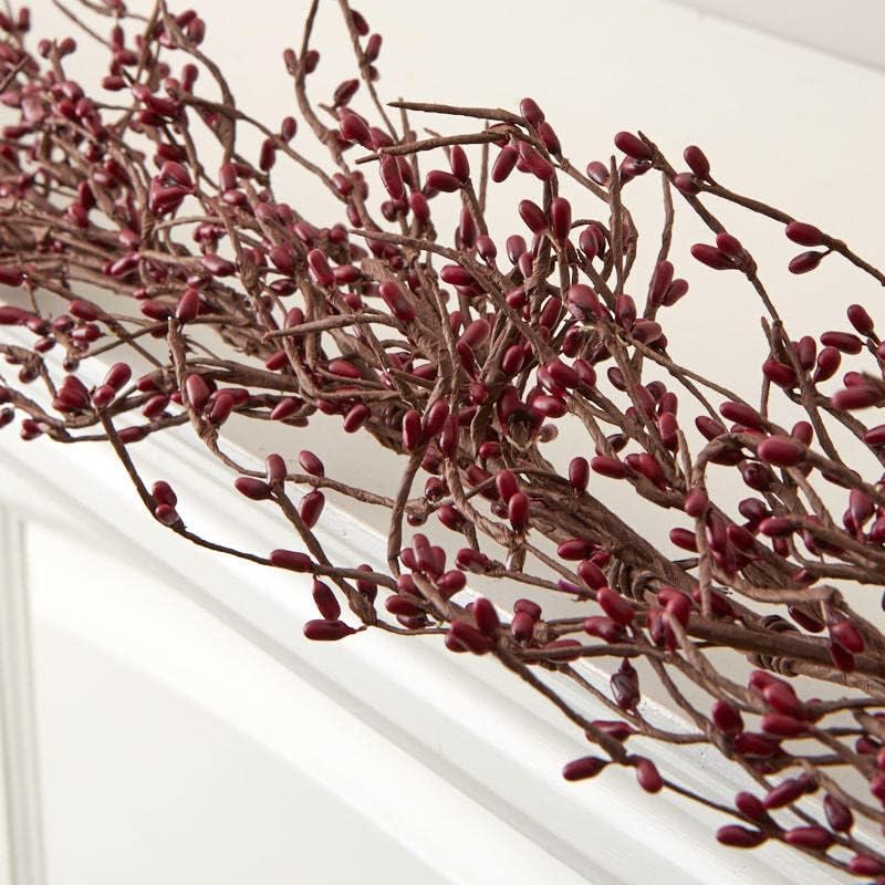Fall Thanksgiving Pip Berry Garland – 54" Rustic Rich Burgundy Berries - Image 3