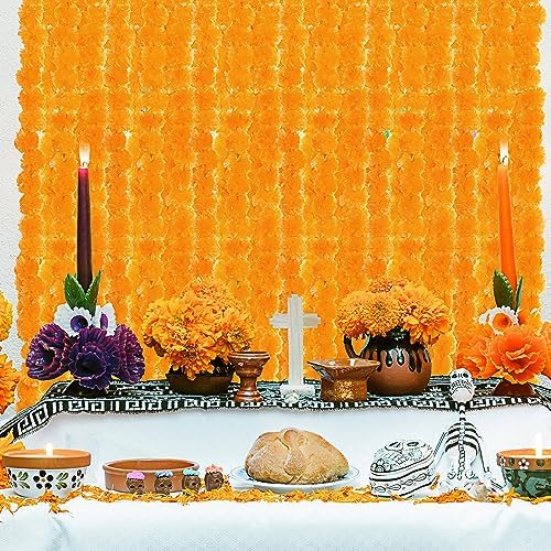 Tigeen 24 Pcs Faux Marigold Flowers Garland 5 Ft Strands,Orange - Image 5