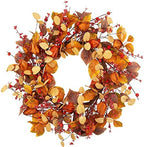 18 Inch Fall Wreath Front Door Wreath with Cape Gooseberries Artificial Autumn Wreath with Fall leaves Fall Decorations with Golden Berries Home Decorations for Autumn Harvest by VGIA