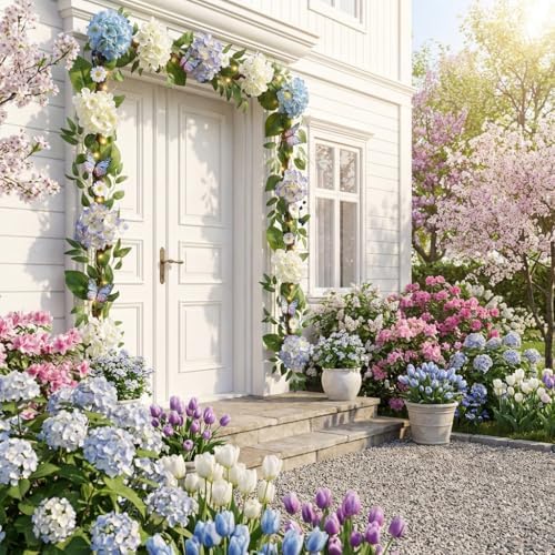 Valery Madelyn 9FT Hydrangeas Spring Summer Flower Garland for Mantle Decor - Image 2