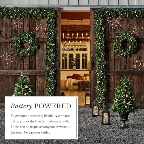 Balsam Hill Outdoor White Berry Cypress Christmas Wreath - Bright & Beautiful Front Door Wreath with Battery-Powered LED Globe Lights, 34" - Image 6