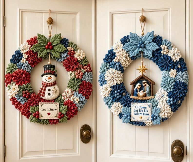 3D Fabric Poke Wreath DIY Kit for Adults Christmas Holiday Decor，2PCS L by Unknown