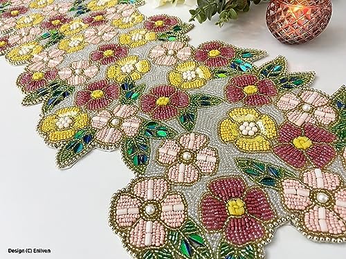 Enliven Handmade Spring Beaded Table Runner, 13x36 Inches Lightweight Decorative Table Runner, Perfect for Dining/Wedding/Party/Everyday Use & Easy to Clean, Elegant Floral Beaded Runner - Image 2