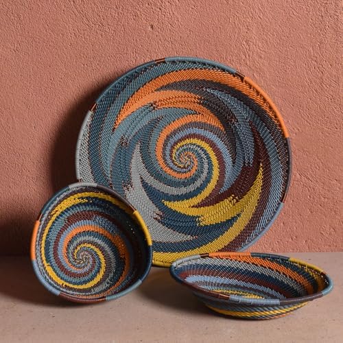 Fair Trade Zulu Telephone Wire 9" Platter Bowl, Cove Multicolor, Handwoven by African Makers, Each One Varies - Image 4