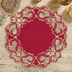 Decozen Set of 12 Doilies for Table, Lace Doilies Rustic Farmhouse Kitchen Dining Table Centerpiece Decor, 15 Inch Gold Burgundy Round Placemats for Home, Valentines Day Gifts, Valentines placemats - Image 3