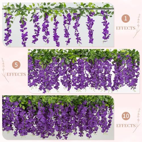 U'Artlines 10Pcs 7.2 Ft/Piece Artificial Wisteria Garland Purple - Image 4