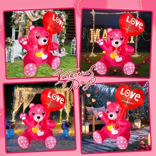 SEASONBLOW 4 FT Inflatable Valentine's Day Bear with Heart Lighted Decoration for Yard Lawn Garden Home Party Indoor Outdoor Holiday Decor - Image 4