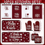 VitalCozy 10 Pcs Valentine's Day Buffalo Plaid Kitchen Decor Set Oven Mitts and Pot Holders Heart Kitchen Towels and Rugs for Chef Baking Cooking Grilling BBQ Gift - Image 3