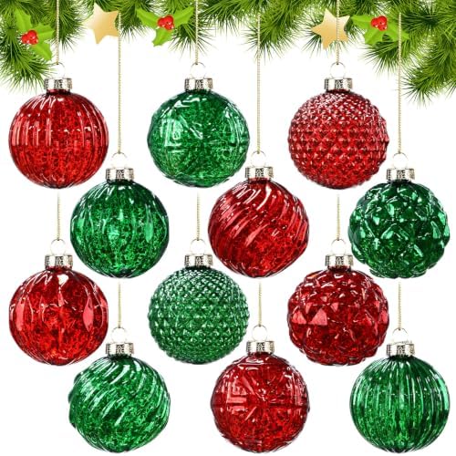 Jenaai 12 Pcs Christmas Red and Green Glass Ball Ornaments, Tree Decoration by Jenaai
