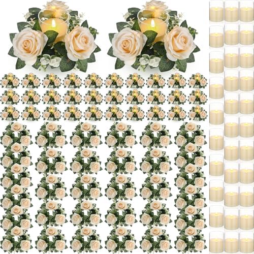 Yunlly 32 Pcs Rose Candle Rings with Candles Sets, Champagne by Yunlly