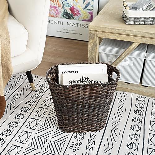 GRANNY SAYS Office Trash Can, Wicker Waste Basket for Bathroom, Dark Brown - Image 2