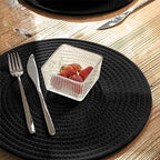 9-Piece Round Cotton Rope Placemats, Coasters & Holder, Black - Image 4