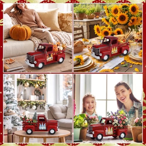 Threehoney Farmhouse Red Truck Table Decor + 16 Seasonal Gnome Magnets Set - Image 6