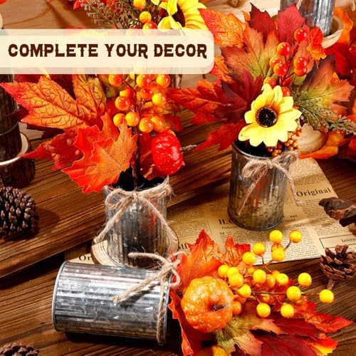 Suncalla 6 Pack Fall Table Centerpieces Decor in Metal Pots, Silver - Image 6