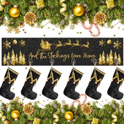 Soaoo Christmas Stocking Holder for Wall with 6 Hooks, Black, Gold by Soaoo