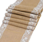MDS 20 PCS 100% Natural Burlap Table Runners 12" x 108" with Lace, Rustic Farmhouse Country Vintage Boho Jute Runner for Wedding Reception Birthday Party Home Kitchen Dining Coffee Table Decoration by MDS