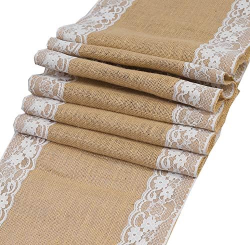 MDS Pack of 10 Wedding 12 x 108 inch Vintage Lace Burlap Table Runner, Rustic Farmhouse Jute Country Vintage Jute Burlap Roll for Wedding,Christmas Xmas New Year Party Jute Runner-Natural - Image 6