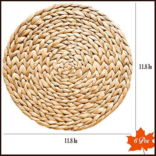 Small Round Placemats Set of 6, 11.8 Inch Water Hyacinth Woven Mats for Salad and Dessert Plates, Bistro Table, Kitchen Island and Bar Counter, Handwoven Wicker Boho Kitchen Decor (Not Charger Size) - Image 2