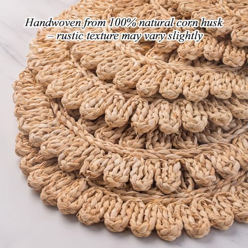 13.8" Set of 6 Round Woven Corn Husk Placemats by Laquedecraft - Image 5