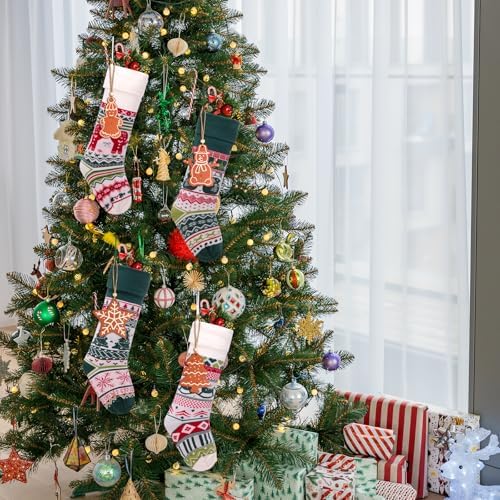 Christmas Stockings 4 Pack, 21 Inch Large Family Christmas Stocking, White and Green Gingerbreadman Tree Xmas Stocking for Fireplace,Christmas Decorations - Image 5