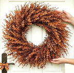 26in Large Artificial Autumn Eucalyptus Wreath (Fall Orange) by Unknown