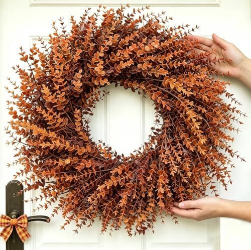 26in Large Artificial Autumn Eucalyptus Wreath (Fall Orange) by Unknown